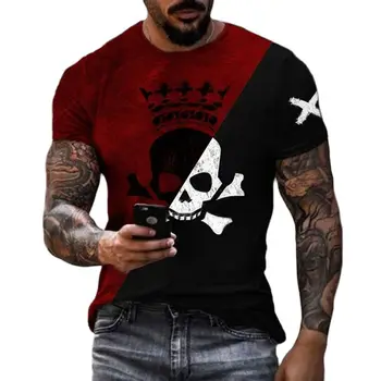 Mados Dviejų Spalvų Kaukolė Grafikos 3D Spausdinimo vyriški T-Shirt Streetwear O-Kaklo trumpomis Rankovėmis Negabaritinių Vyrų Marškinėliai Kvėpuojantis Viršuje 6XL