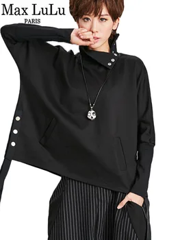 Max LuLu Mados korėjiečių Prekės Merginų Pankroko Apkarpyti Viršūnes Tees Moterų Golfo T Shirts Rudenį T-shirt, Derliaus Moteris Black Marškinėliai
