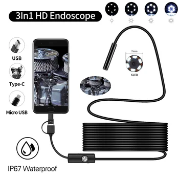 Mini Endoskopą Kamera atspari Vandeniui IP67 Reguliuojamas Minkštas Kietos Vielos 6 LED 7mm Automobilių Endoskopą Kamera, skirta 