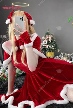 Moterų Kalėdų Apynasrio Suknelė Pliušinis Tarnaitė Stiliaus Saldus Homewear Kostiumas Apranga su Skara