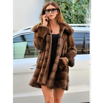 Moterų nekilnojamojo mink paltai moters audinės kailinius, kailis originali ilgi kailiniai paltai ponios žiemos drabužių negabaritinių 6xl 5xl 7xl natura kailinius