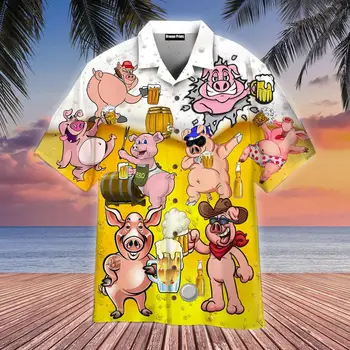 Nauja Havajų Marškinėliai Vyrams Juokinga Kiaulių Spausdinti Alaus Kiaulių Havajų Vasaros Atostogų Kietas Viršūnes Kubos Apykaklės MUMS Dydžio Vyrų Grupė Wea