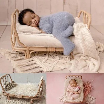 Naujagimio Fotografijos Rekvizitai Rotango Bambuko Krepšiai Kūdikio Nuotrauka Lova Kelia Rekvizitai Kūdikių Bebe Studija Šaudyti Priedai Full-moon Baby