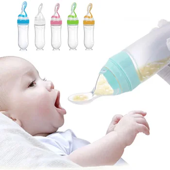 Naujagimio išspausti šėrimo butelis kūdikių maisto finansuojančiojo saugus stalo silikono naujagimių mokymo ryžių šaukštas Dropshipping