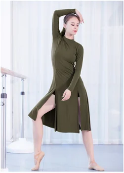 Naujai Storio Rudenį, Pavasarį Moterys Baleto Šokių Drabužių vientisos Spalvos ilgomis Rankovėmis Apvalios kaklo Šokių Suknelė