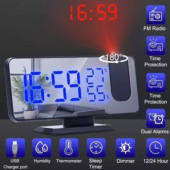 Naujas Skaitmeninis LED Laikrodis-Žadintuvas Lentelė Žiūrėti Elektroninių Darbalaukio Laikrodžius, USB Pabusti FM Radijas Laiko Projektorius Atidėjimo Funkcija, Žadintuvas