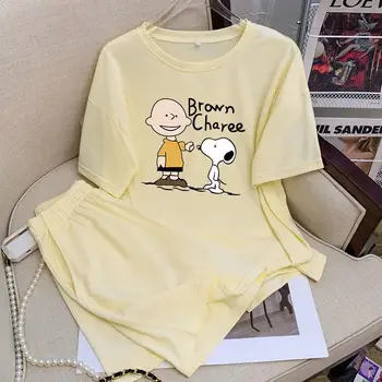 Naujas Snoopy Vasaros Grynos Medvilnės Prarasti Pižama M-3Xl Animacinių filmų trumparankoviai Šortai Loungewear Dviejų dalių Kostiumas Kawaii Dovana Mergaitė