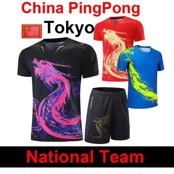 Naujausius Kinijos Drakonas Stalo Teniso Šortai, Megztiniai Rinkiniai Vyrai Moterys Vaikas Kinija Ping Pong Kostiumai Stalo Teniso Rinkiniai Sportas Marškinėliai Tinka