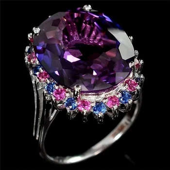 Naujo Dizaino Vyriški Mados Saulėgrąžų Žiedai Smulkūs Pakabukai Violetinė Kubinių Daugialypė Kristalų Ovalo Formos Žiedas Vestuves Dovana