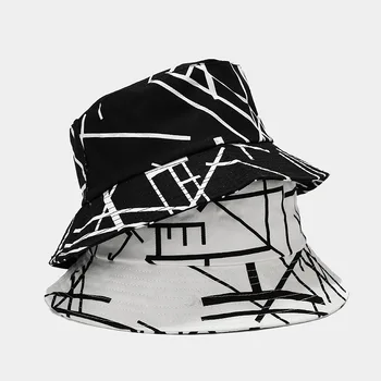 Naujų Kūrybinių Grafiti Dryžuotas Vasaros Žvejys Skrybėlę Literatūros Retro Kibiro Kepurę vyriški Lauko Laukinių Saulės Unisex Panama Bob Bžūp