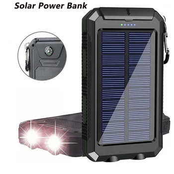 Nešiojamas Saulės Energijos Banko Galinga Baterija Powerbank Išorės Baterija, Įkroviklis, Stiprios Šviesos LDE Šviesos Visiems išmaniųjų telefonų 20000