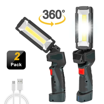 Nešiojamų 360° COB LED Žibintuvėlis Darbo Lemputė USB Įkrovimo Tikrinimo Lempą Žibintuvėlis, Automobilių Avarinis Mirksi Šviesos Magnetas, Kablys