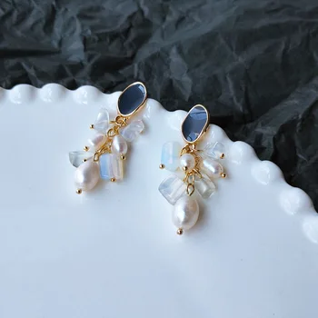 Originalaus Dizaino Natūralių Gėlavandenių Perlų 14K Aukso Užpildytas Madinga Kristalų Ponios Kutas Stud Auskarai Pasiūlyti Papuošalų Dovana