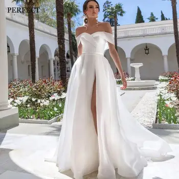 PUIKUS Elegantiškas Brangioji-Line Vestuvių Suknelės nuo Peties Backless Tiulio Vestuvinės Suknelės Aukšto Pusėje Padalinta Užsakymą