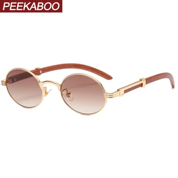 Peekaboo retro stiliaus metalo akiniai nuo saulės moterims turas vyrų aukso mažas rėmo ovalo formos akinius vyrams, rudos, mėlynos medienos modelis uv400 2022