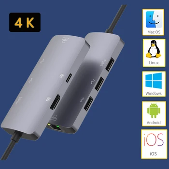 Plug and Play Mac OS /Windows/Linux/Android/IOS Multi-funkcija Prijungimo Tipas-C-HDMI konverteris USB-C HUB USB 3.0 adapteris 4K