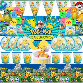 Pokemon Temą Vaikų Gimtadienio Dekoracijas, Vienkartiniai Indai, Nustatyti Balionai Backdrops Baby Shower Pikachu Šalies Prekių