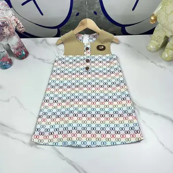 Populiarus vaikų drabužių 2022 m. pavasario ir vasaros mergaitės rankovių klasikinis raidžių patenkinamas, dizainas, paprasta suknelė
