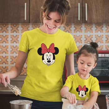 Porų Marškinėlius Animacinių filmų Minnie Mouse Spausdinti Šeimos Atrodyti Atsitiktinis Vasaros Mama ir Dukra Tee Spalva trumparankoviai Vaikų Drabužiai