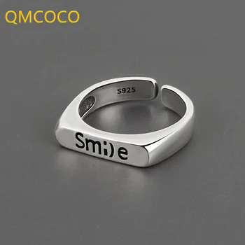 QMCOCO korėjos Derliaus Šypsena Mados Laišką Žiedas INS Stiliaus Dizaino Sidabro Spalvos Atidarymo Reguliuojamas Piršto Priedai