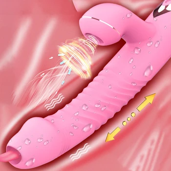 Rabbit vibratorius čiulpti Klitorio Stimuliatorius Kalba Lyžis G-spot Teleskopinis Sūpynės Šildymo Vibratorių Vibratorius, Sekso Žaislai Moterims