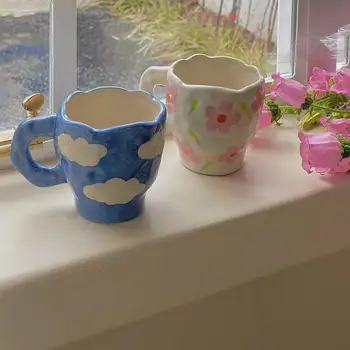Rankomis Dažyti Gėlių ir Debesys Keramikos Puodelius kavos puodelis Pieno Arbata office Puodeliai Drinkware Geriausia gimtadienio Dovana Draugams
