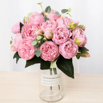 Rose Pink Peony Dirbtinės Gėlės Namų Puošybai Šilko Gėlės 1 Puokštė Netikrą Gėlės, Vestuvių Dekoravimas Šalies Prekių