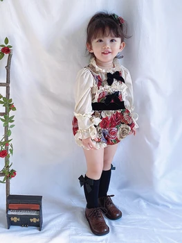 Rudenį Vaikai Medvilnės Classic Vintage Black Elastiniai Marškinėliai Panty Princesė Ispanijos Kalėdų DressToddler Mergina Drabužius Eid Drabužiai