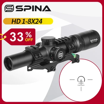SPINA Optika 1-8x24 Taktinis Medžioklės Šautuvas taikymo Sritis Apšviestas Tinklelis Riflescope Optinės Akyse Ilgai Eye Relief Collimitor Akyse