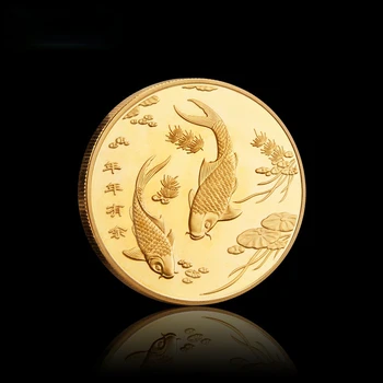 Sandėliavimo Pinigų Medalis, Aukso ir Sidabro Monetos Iškilumo Metalinės Amatų Ženklelis Dovana Kinų Daug Žuvies Kasmet Proginės Monetos
