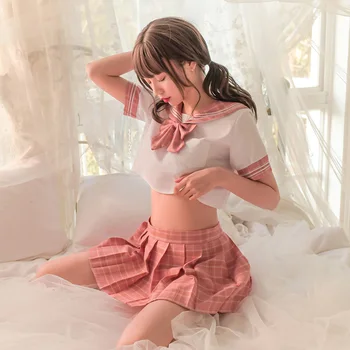 Seksualus Mokyklos Mergina Cosplay Kostiumų Japonijos Kawaii Pledas Apranga Mini Klostuotas Sijonas Moterų Seksualinės Fantazijos Porno Vaidmuo Žaisti Vienodi Rinkiniai
