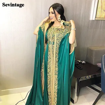 Sevintage 2 Vnt Maroko Caftan Satino Ilgą Vakarinę Suknelę Appliques Nėrinių Musulmonų Prom Chalatai Dubajus Arabų Moterų Suknelės, Šaliai