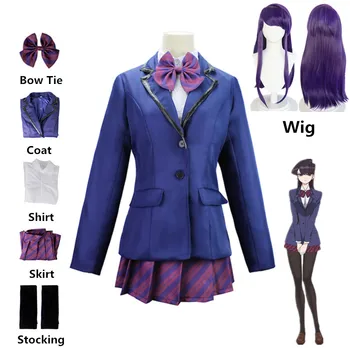 Shouko Komi Sijonas Nustatyti Anime Komi negali Bendrauti Komi san wa Comyushou desu Cosplay Kostiumų vidurinės Mokyklos Uniformą Violetinę Perukas