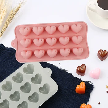 Silikono formų šokolado tortas dekoravimo tools15 grotelių meilės širdis silikono formos Saldainiai pelėsių kepimo pyragas formų 3D