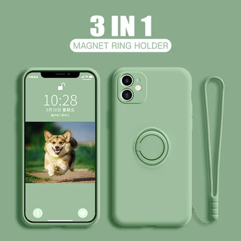 Skystis Silicio Magnetinis Žiedas Turėtojas Atveju iPhone, 11 Atveju iPhone 12 13 Pro XS Max XR XS X 8 7 6 6S Plus SE 20 Atvejų, Minkštas Stendas