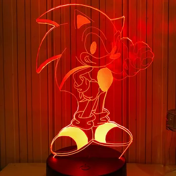 Sonic pav modelio 3D LED naktinė lempa 7color Keičiasi Lempos Sonic Veiksmų Skaičius, Miegamasis apdailos žaislas, vaikas, vaikų gimtadienio dovana