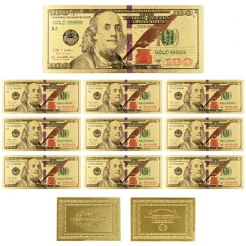 Spalvinga Valstijų 100 Dolerių Gryno Aukso Banknotų 2-pusių Aukso chromu padengtas 24K Bill Bankas Pažymi, Verslo Suvenyras, Dovanos, 10vnt/daug