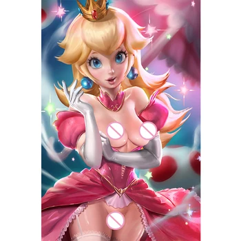 Spausdinti Drobės Žaidimas Rožinė Raudona Princess Peach Nude Sexy Mergina Meno Poster40x60 50x70 60x90 Užsakymą Kambarį Miegamajame Kabo Nuotrauka