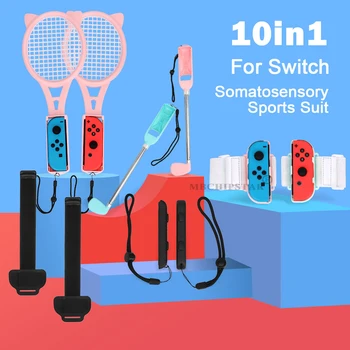 Sporto Reikmenys Nintendo Jungiklis OLED Žaidimas Joycon 10 In 1 Rinkinys su Golfo Riešo Šokių Raketę Juostų & Koja Dirželis su šlapia Danga Atveju
