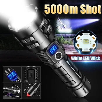 Super 500000 Didelio ryškumo 5000 Metrų Ilgo Nuotolio Baltas LED Taktinis Žibintuvėlis Tipas - C Įkrovimo Paieška Prožektoriai, Lempos