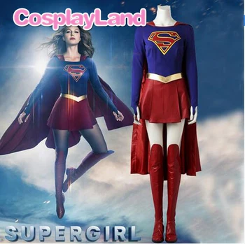 Supergirl Kostiumas Cosplay Apranga 2017 Superhero SuperGirl Kara Zor-El Danvers Halloween Kostiumai Jumpsuit Sijonas Žaliojo Moterims