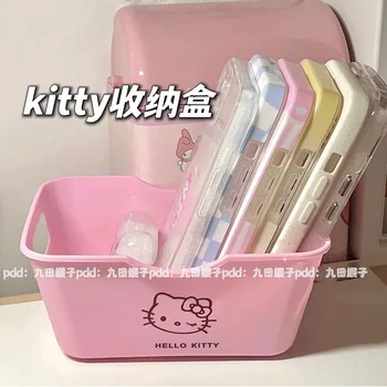 Sveiki Kittys Kawaii Plastiko Reikmenys Medžiagos Talpinimo Anime Studentų Darbalaukio Apdailos Raštinės Reikmenys Plastikiniai Saugojimo Dėžutė