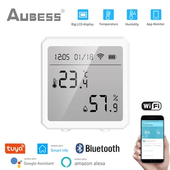 Tuya WIFI+Bluetooth Temperatūros Ir Drėgmės Jutiklis Patalpų Termometras Su Drėgmėmačiu LCD Ekranas, Veikia Su Alexa 
