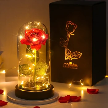 Valentino Dienos Dovana LED Žavi Galaxy Rose Amžinąjį Folija Gėlių Pasakos Styginių Šviesos Stiklo Dangtis su Valentino Diena Dovana