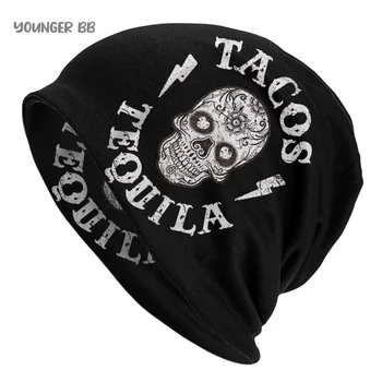Variklio dangčio Skrybėlės Meksika Kaukolė Cukraus Vyrų, Moterų Megzti Skrybėlę Tacos Tekila Meksikos Įdomus Žiemą Šilta Kepurė Beanies Šilumos Elastinga Kepurės