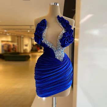 Veliūras Vakaro Suknelės 2022 Moterų V-Kaklo Stebėjimo Undinė Prom Chalatai Elegantiškas Duobute Užsakymą Mėlyna Šalis Suknelė Rūbeliai De Soiree