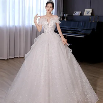 Vestuvinė Suknelė nuo Peties Giliai V-kaklo Nuotakos Suknelė Elegantiškas Princesė Kamuolys Suknelė Užsakymą Vestido De Casamento