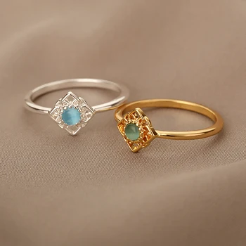 Vintage Blue Opal Saulėgrąžų Žiedai Moterims Aukščio Gėlė, Sužadėtuvių, Vestuvių Žiedas Pora Piršto Žiedą Anillo Moterų Papuošalai