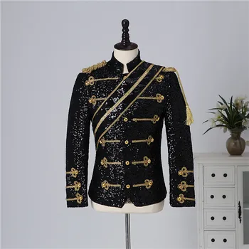 Vyriški Palace Blizgančiais Karinės Uniformos vyriški Slim Inkrustacijos Aukso Kutai Epaulettes Uniformos Švarkas Prom Kostiumai