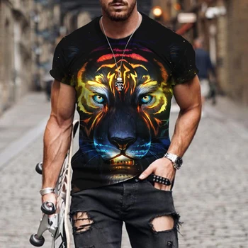 Vyriški T-shirt 3D Spausdinimo Baisu Tigras Gatvės Mados Prarasti Negabaritinių apsirengt Trumpas Rankovės Karšto Vyrų Viršų
